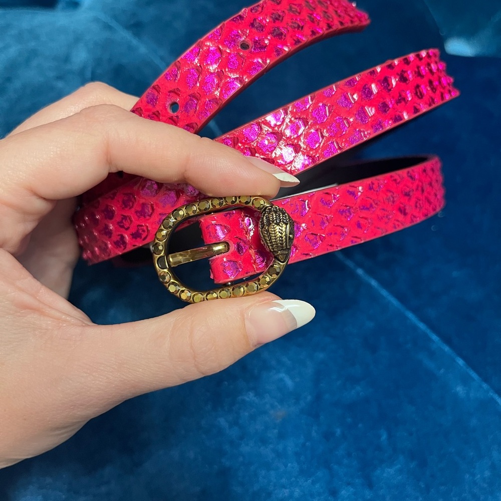 Kurt Geiger Fuchsia Snake-Embossed Wallet and Belt with Antique Gold Hardware - Picture 6 of 9